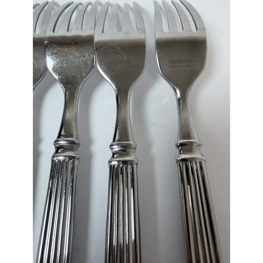 Food Network CINNAMON Stainless Ribbed Handle SATIN Flatware 4 Dinner Forks